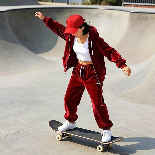 Energetic Male Skater in Red Tracksuit