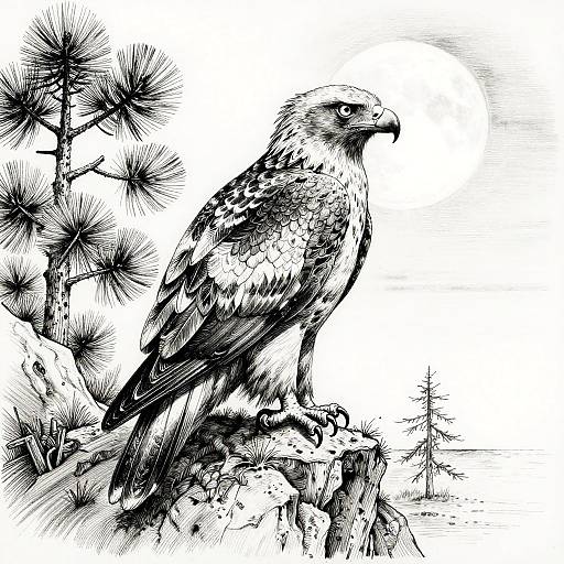 Intricate Eagle Pen and Ink Drawing