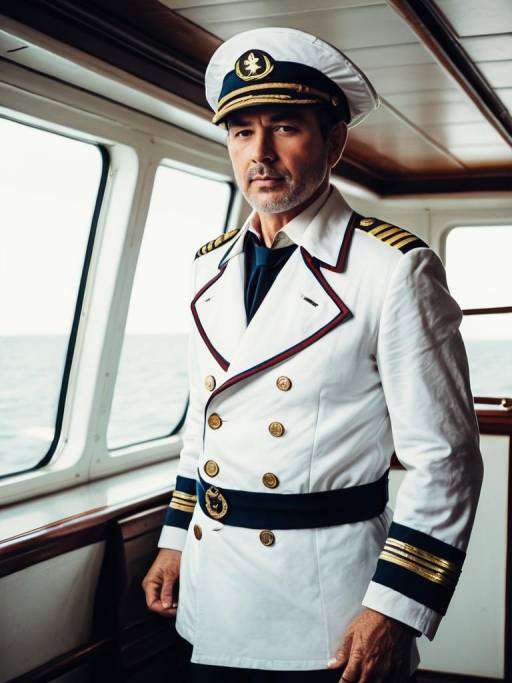 Man in Ship Captain Uniform on Bridge