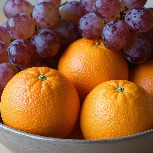 Bowl of Oranges and Red Grapes