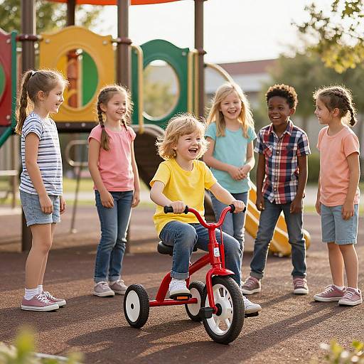 Joyful Kids Playing in Sunlit Playground