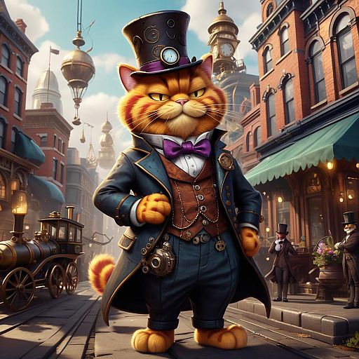 Playful Garfield in Steampunk City Playful Garfield in Steampunk City