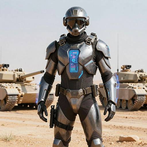 Futuristic Desert Soldier with Energy Shields