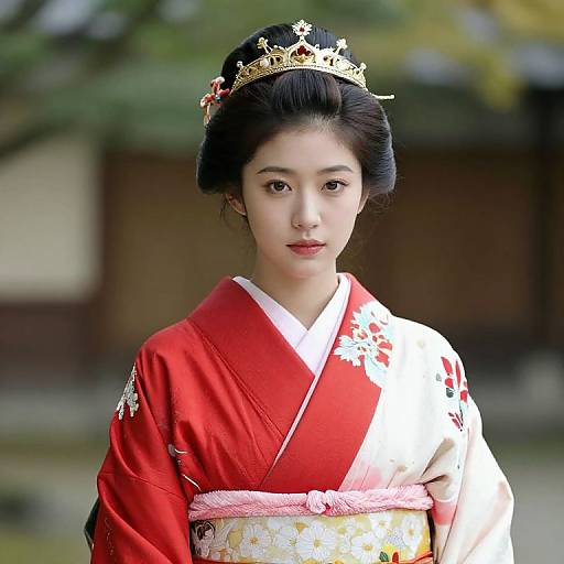 Woman in Red and White Kimono