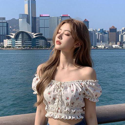 Serene Young Woman by Waterfront