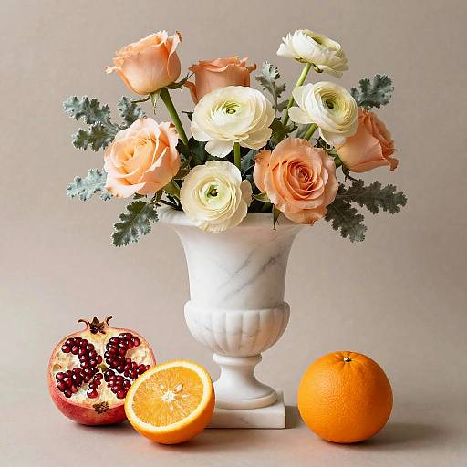 Elegant Marble Urn with Floral Still Life