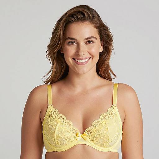 Smiling Woman in Yellow Lace Bra