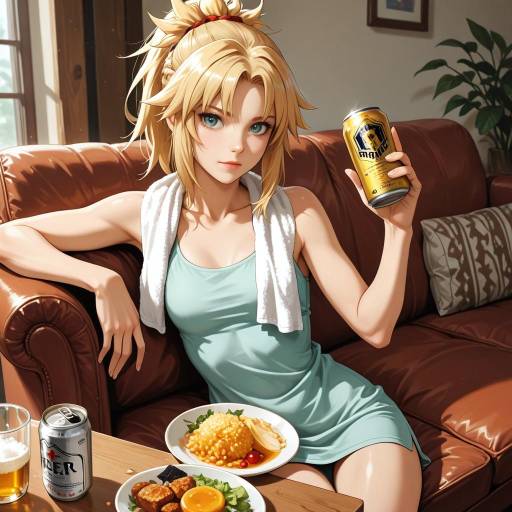 Blonde Girl Relaxing with Beer