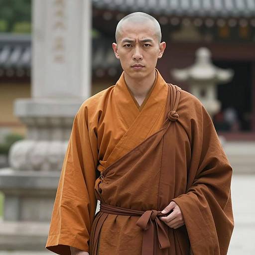 Serious Male Warrior Monk in Traditional Robe