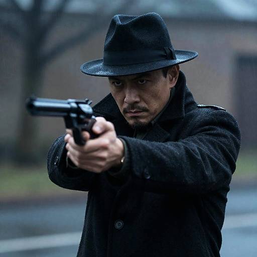 Intense Man in Fedora with Revolver