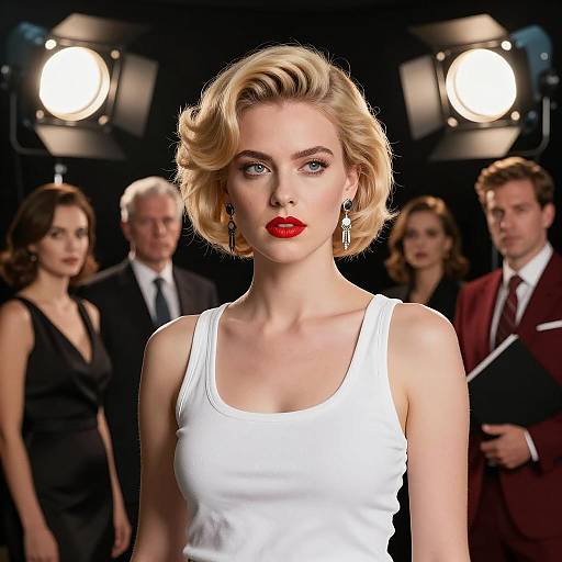 Stylish Blonde Woman in Dim Studio