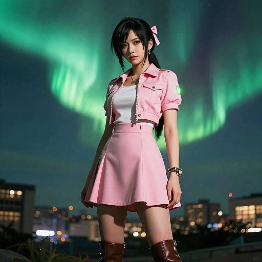 Hyperrealistic Aerith Gainsborough in Night Sky