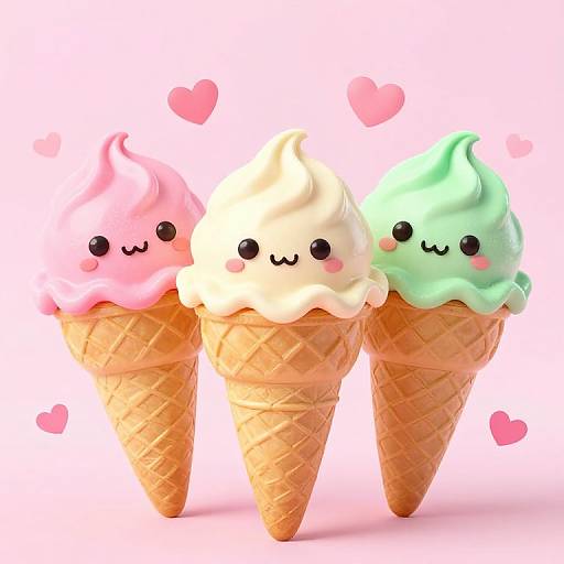 Kawaii Trio of Colorful Ice Creams