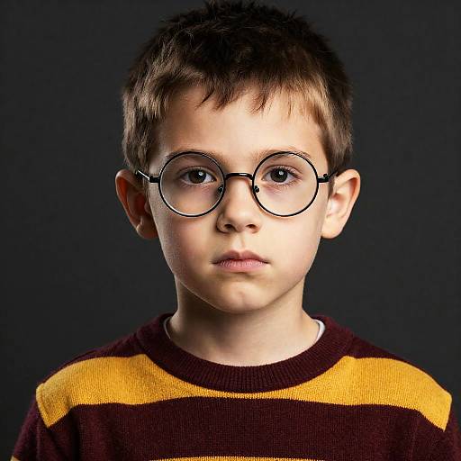 Serious Young Boy in Striped Sweater