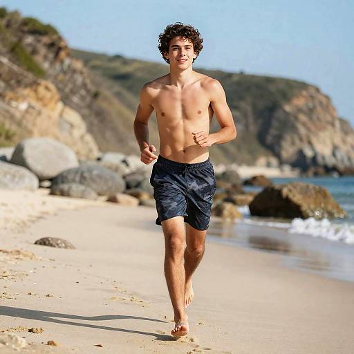 Joyful Jogging on a Sunny Beach