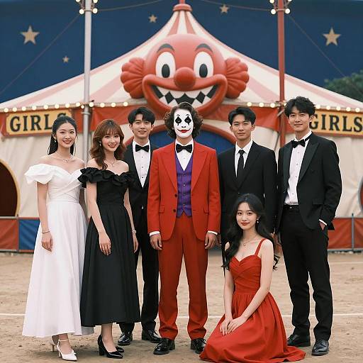 Circus Group Photo with Colorful Characters