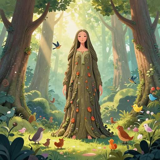 Giantess in Enchanted Forest Clearing