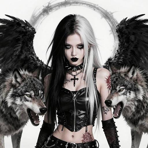 Gothic Punk Woman with Wolves