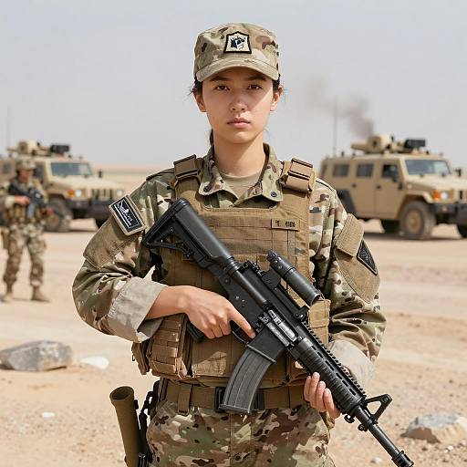 Female Soldier in Desert Military Setting
