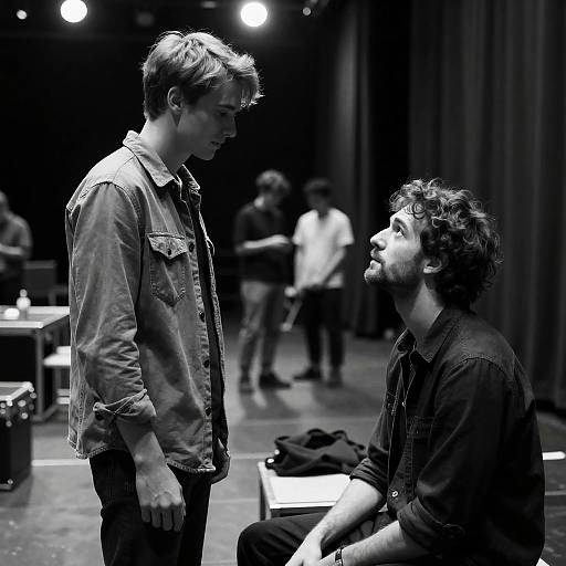 Backstage Tension: Black and White Portrait