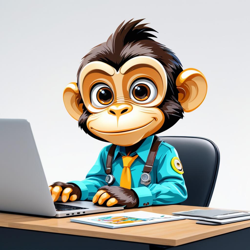 Clever Cartoon Monkey at a Desk