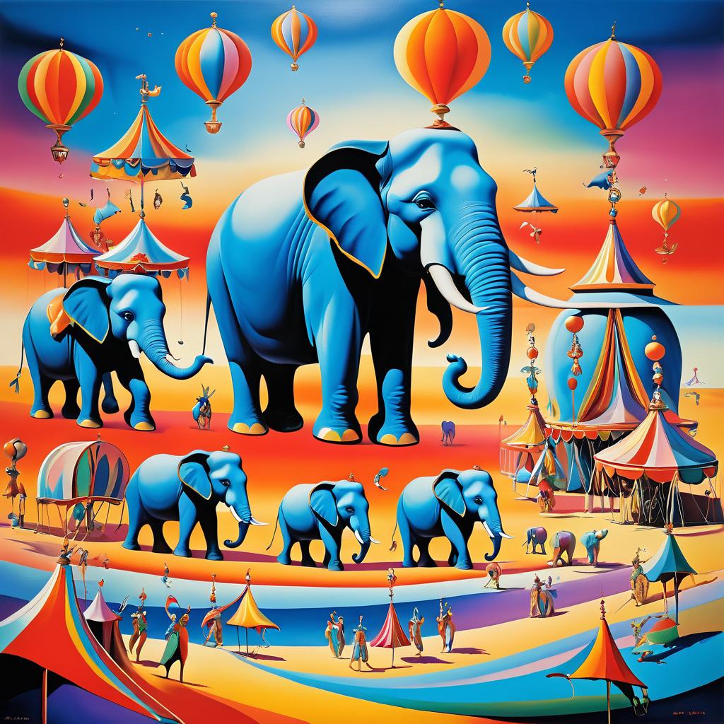 Whimsical Circus Elephants in Surrealism