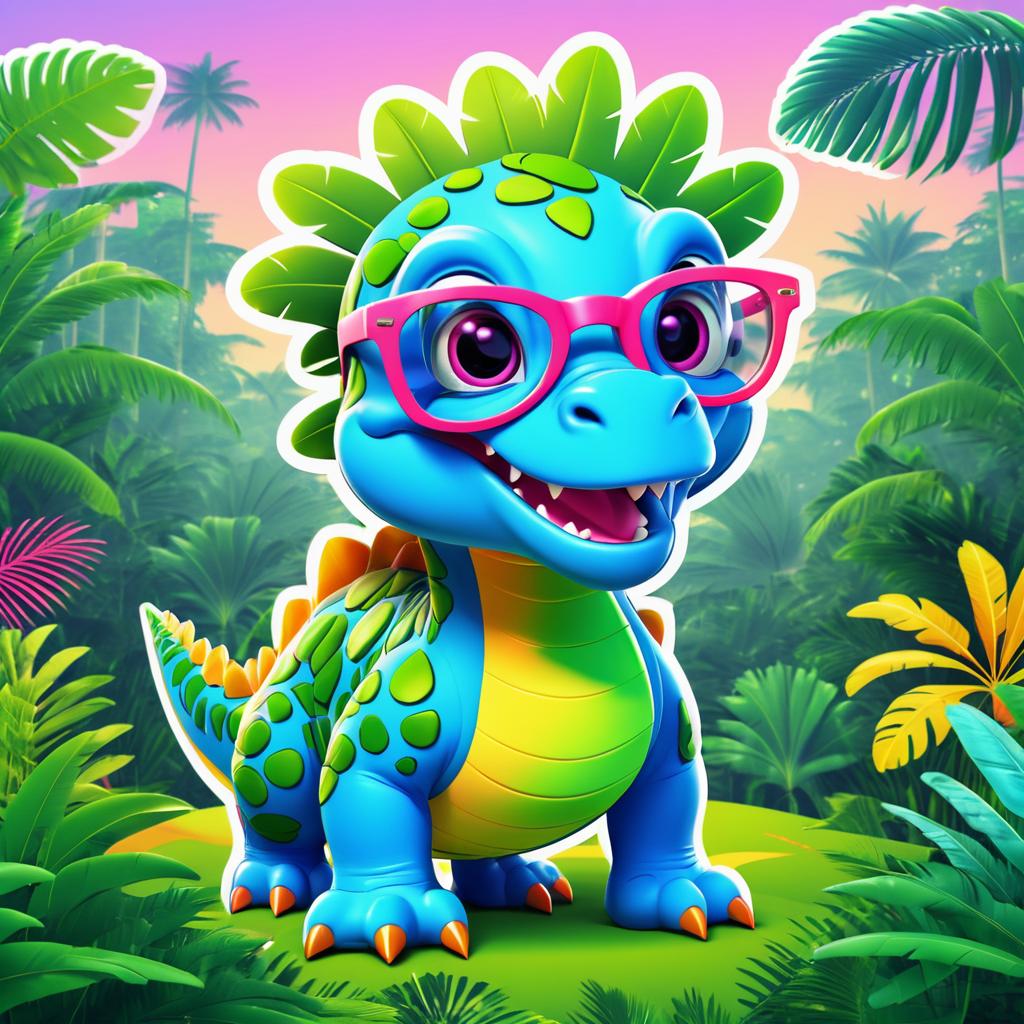 Playful Dinosaur in a Vibrant Jungle