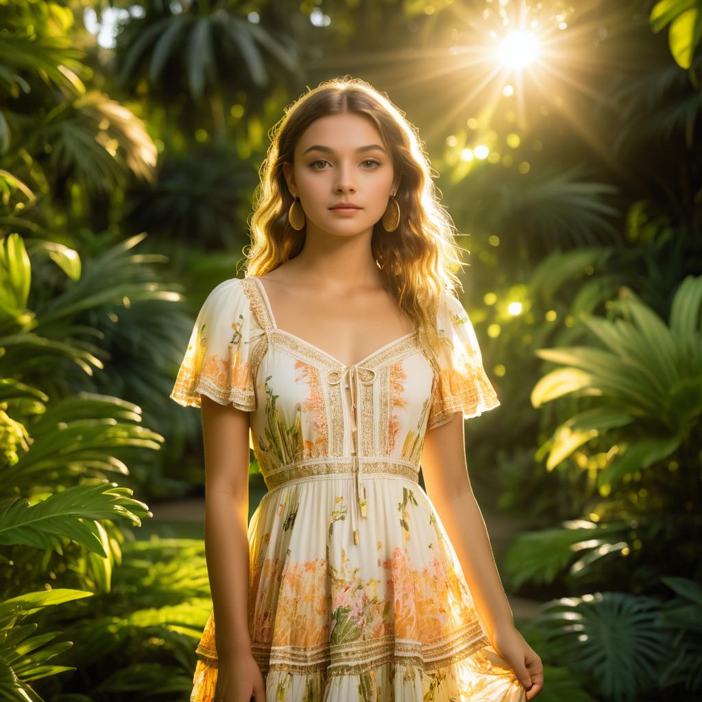 Glamorous Bohemian Girl in Botanical Garden