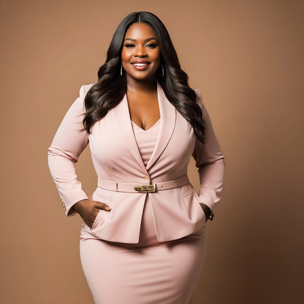 Joyful Plus Size Lady in Business Attire