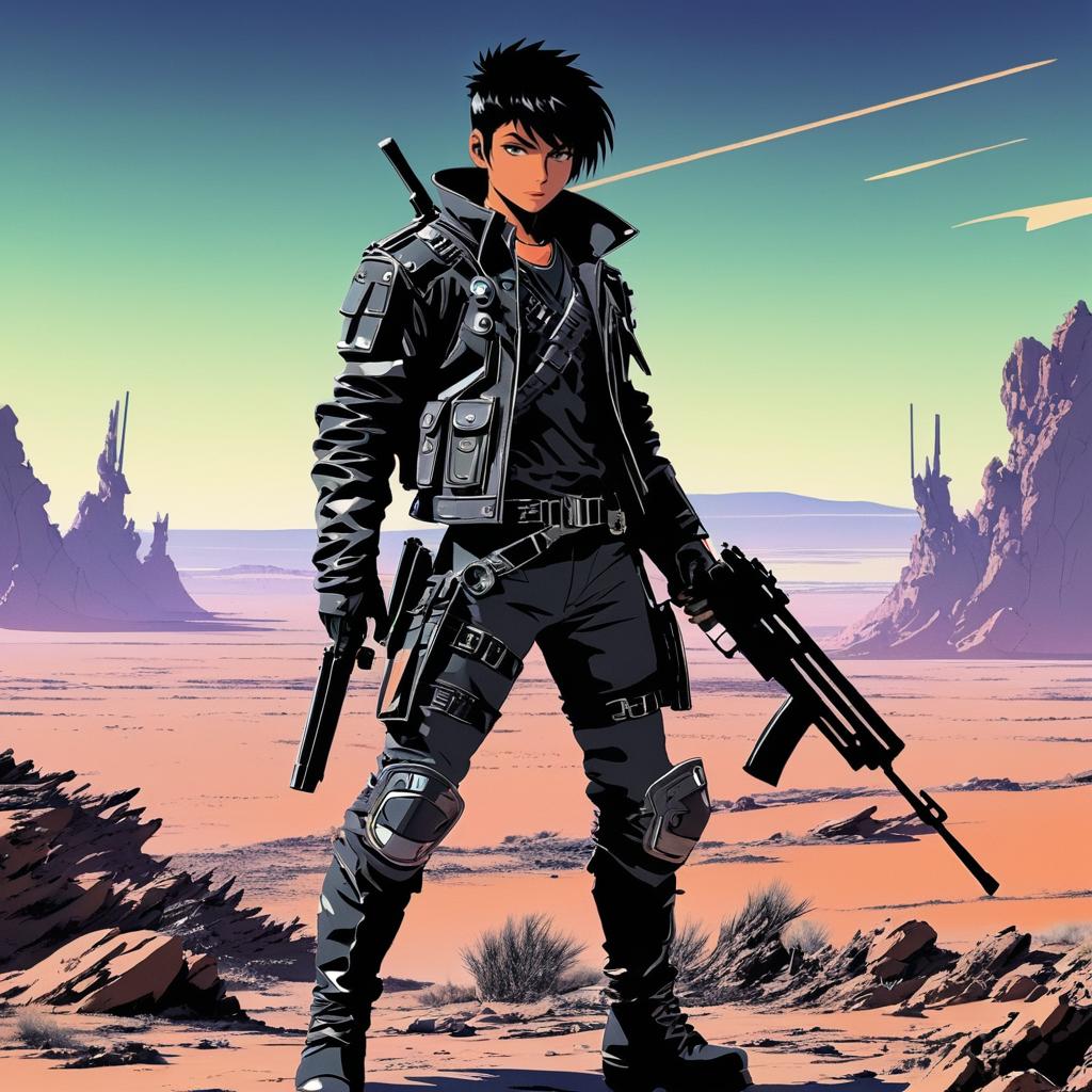 Stylish Bounty Hunter in Alien Wasteland