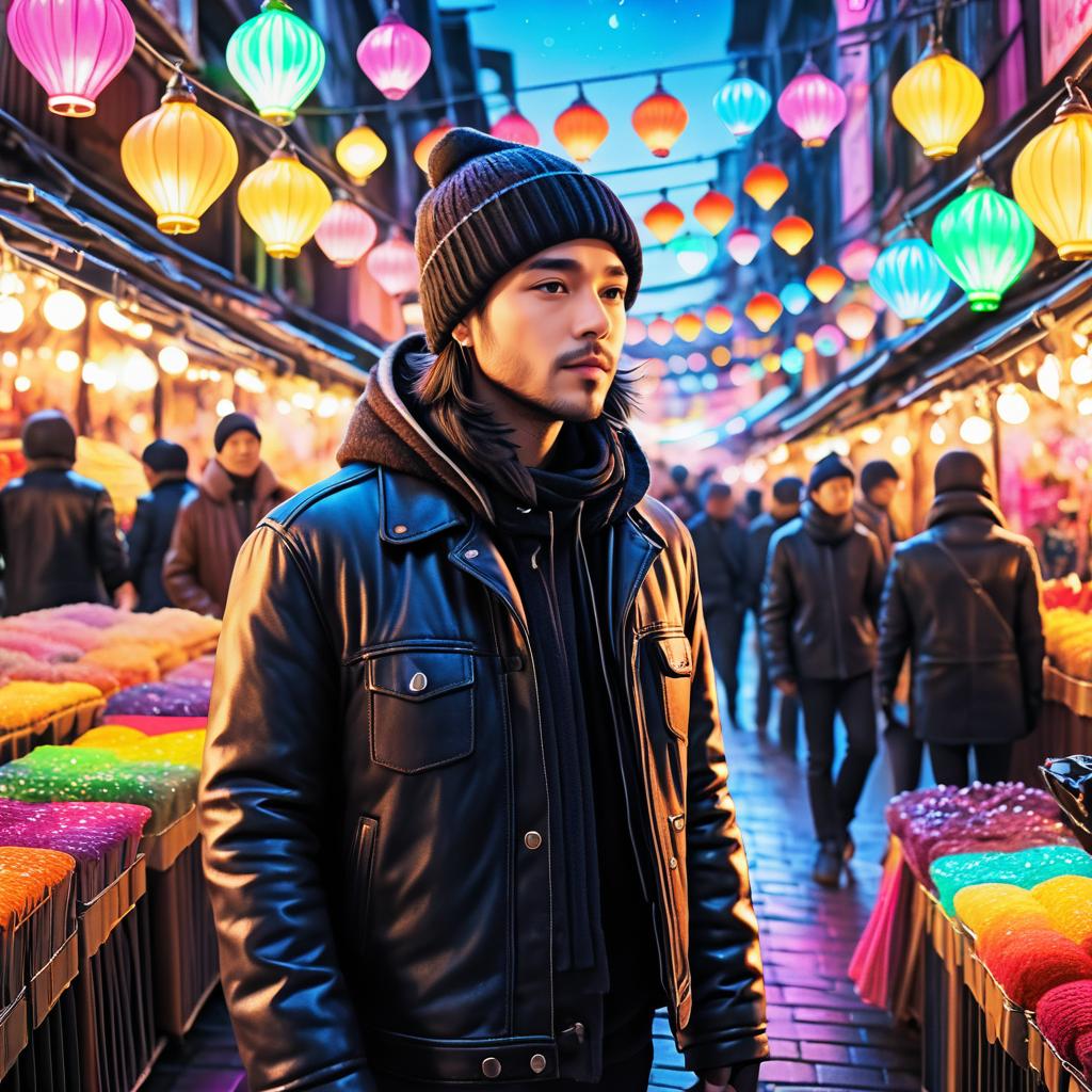 Musician in Vibrant Market Scene