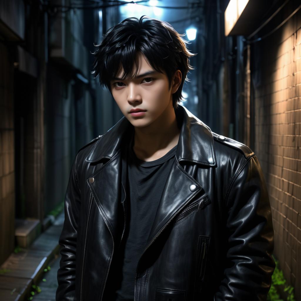 Brooding Young Man in Dim Alley