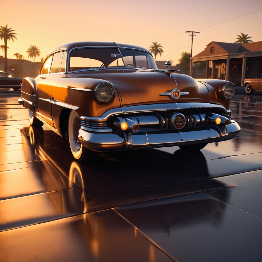 Cinematic Vintage Car at Sunset