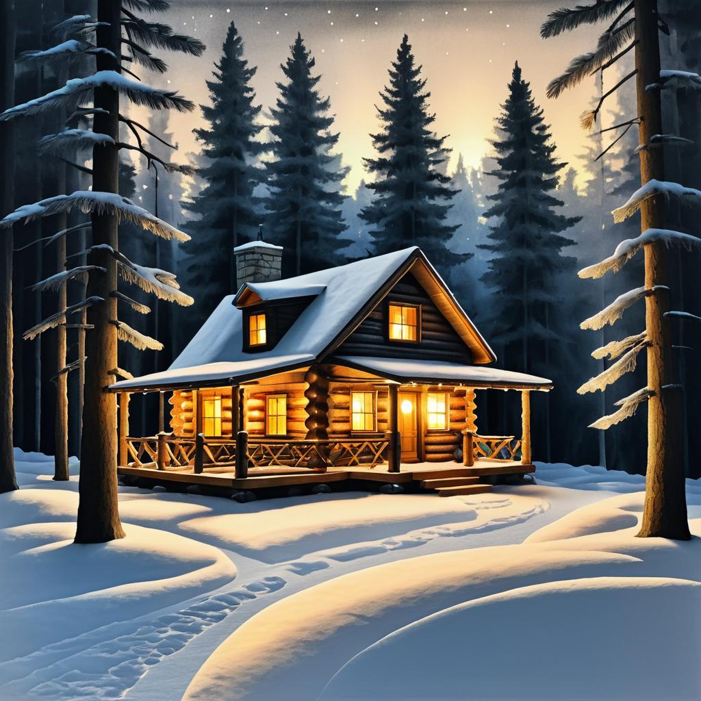 Warm Log Cabin in Winter's Embrace