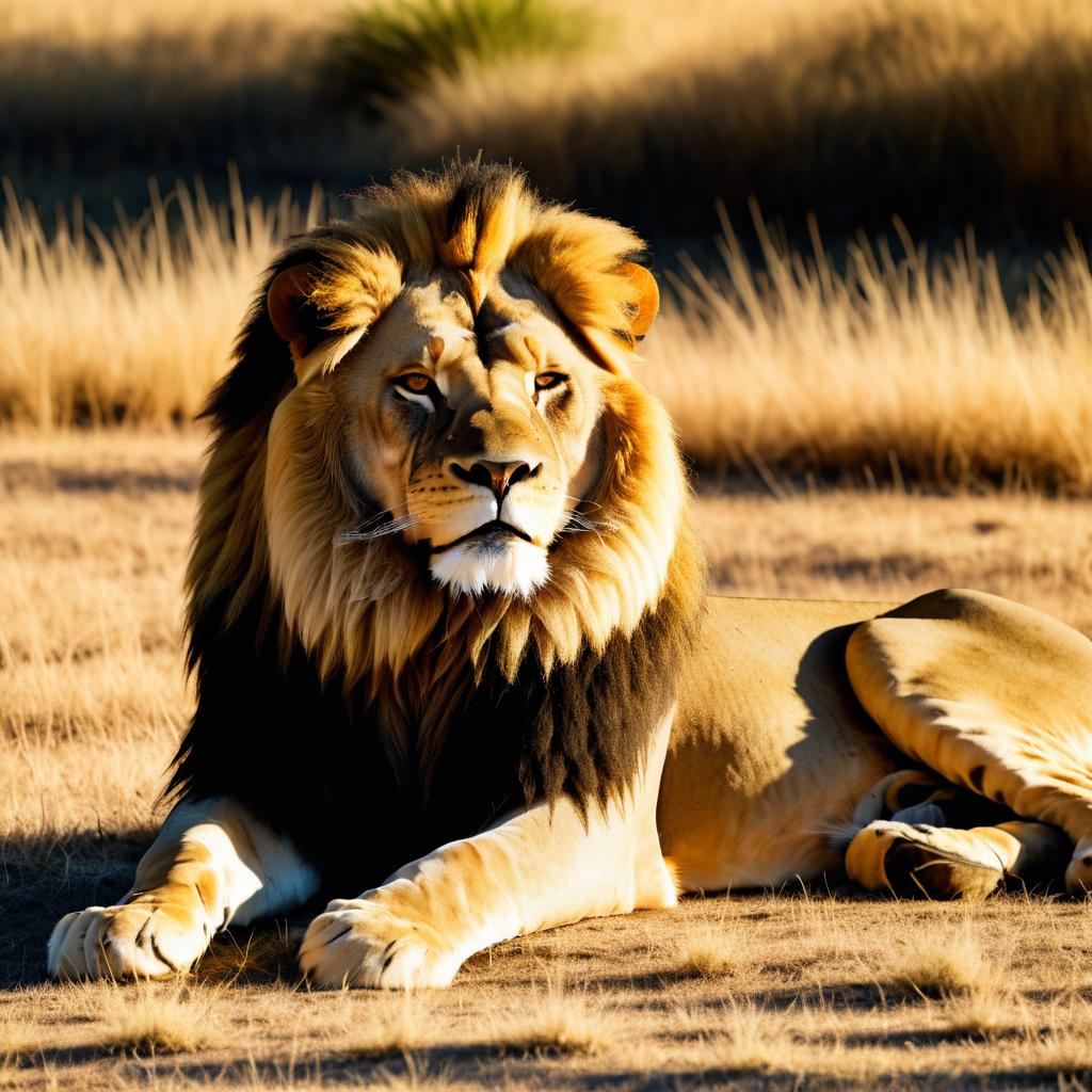 Photorealistic Lion Resting in Savannah