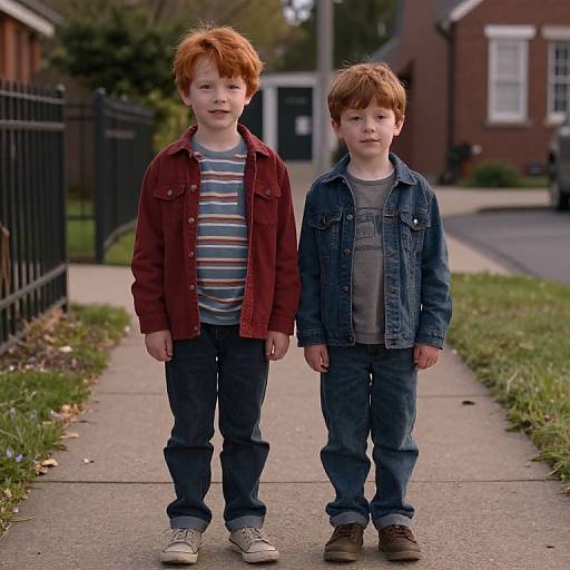 Young Red-Haired Boy on Sidewalk
