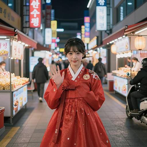 Captivating Girl in Seoul's Vibrant Street