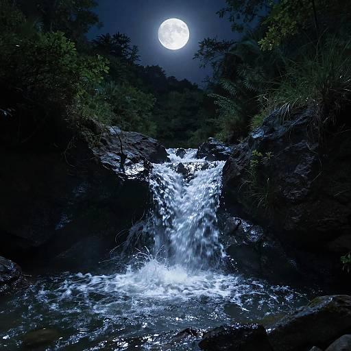 Moonlit Torrente in Mystical Forest