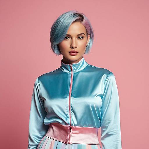Portrait of Woman in Pastel Satin Top