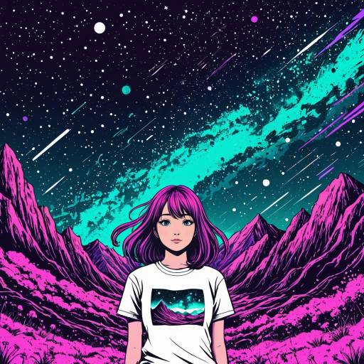 Manga Girl in Neon Galaxy Landscape