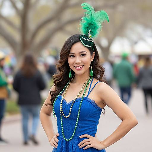 Mardi Gras Woman in Blue Dress