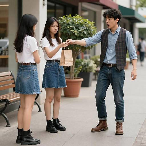 Surprise Gift Exchange on Sidewalk