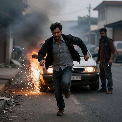 Explosive Action Scene on Dim Street