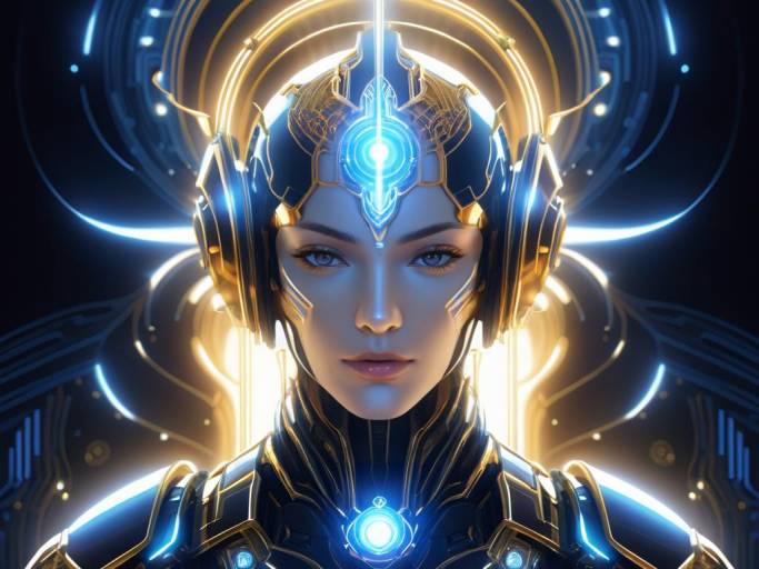 Futuristic Female Cyborg with Glowing Lights