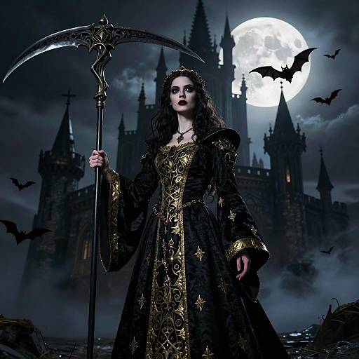 Gothic Fantasy Woman by Castle at Night