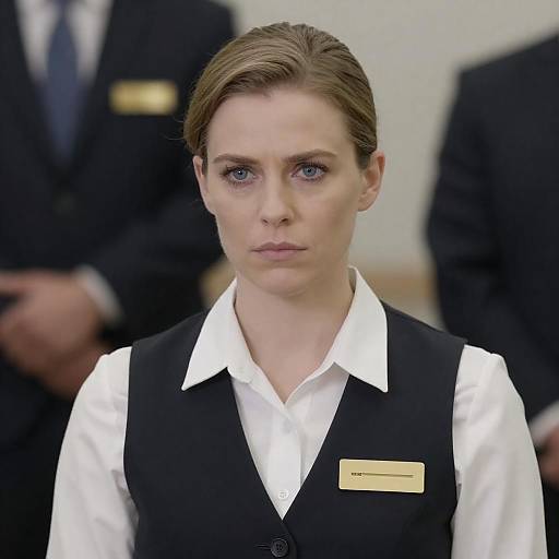Serious Woman Portrait with Name Badge