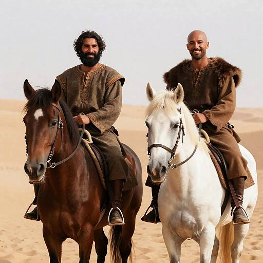 Medieval Men Riding Horses in Desert