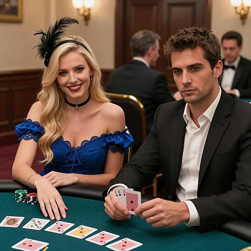 Couple Playing Poker in Casino