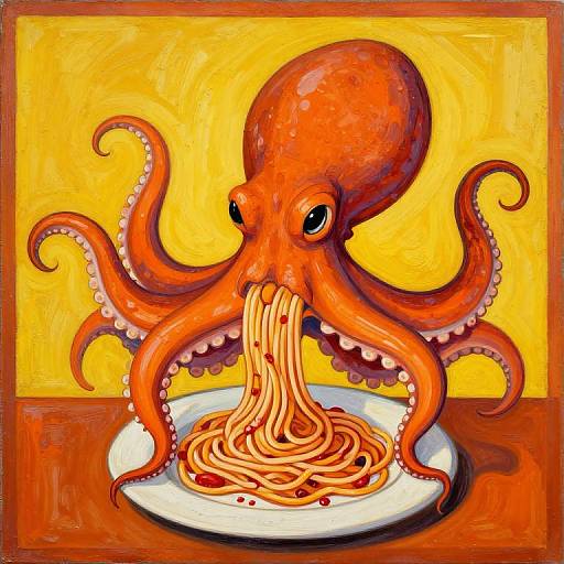 Symmetric Octopus Spaghetti Oil Painting