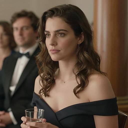 Woman in Off-Shoulder Dress Holding Glass